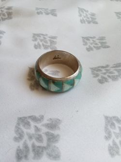 Vintage Navajo Sterling Silver Inlay Band Ring - Size 10 / 10.5 (Signed J.C.)