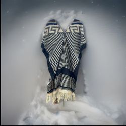 1970s Vintage Mexican Poncho - Striped Wool Heavy