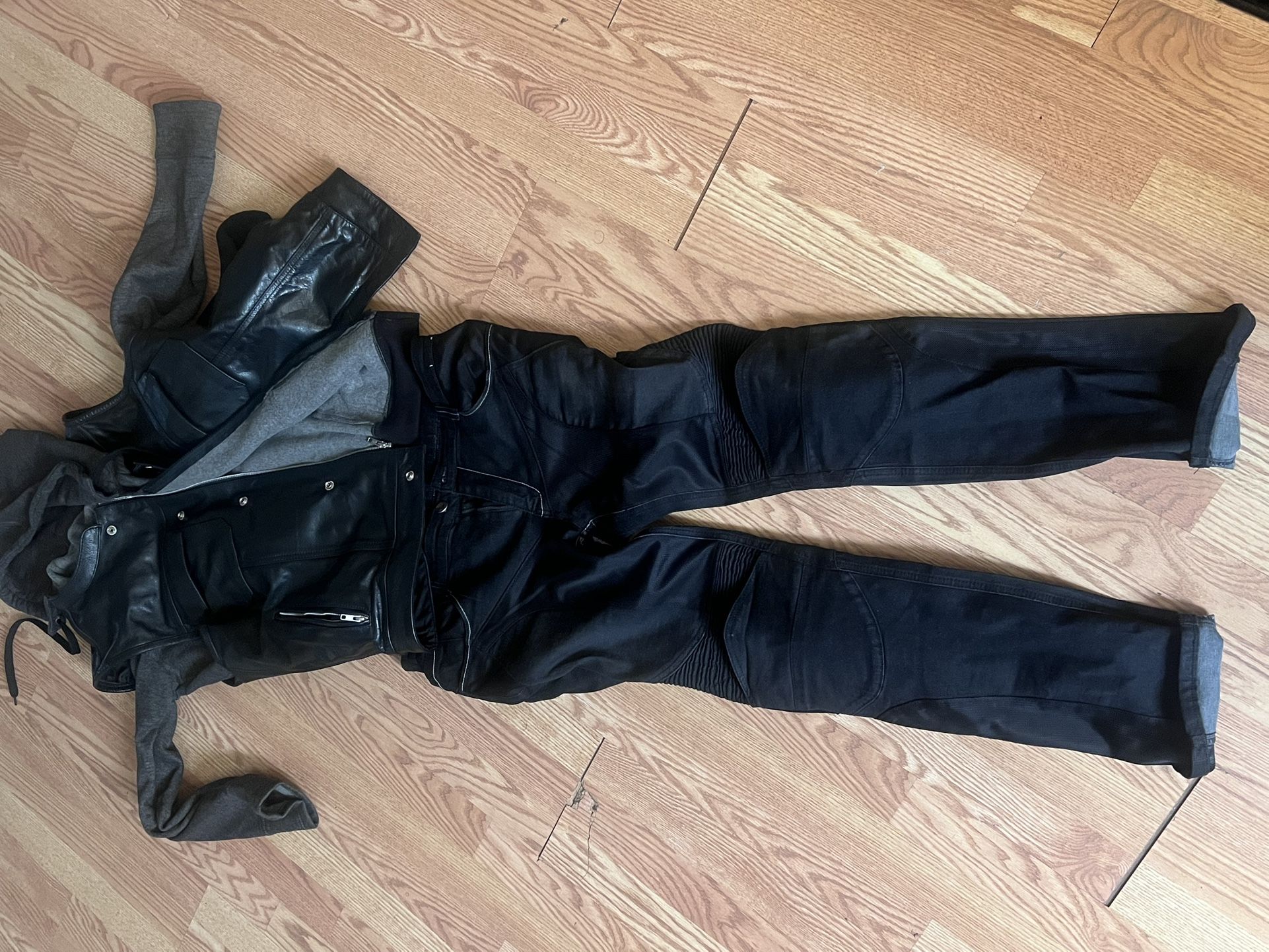 Motorcycle Padded Pants And Leather Jacket