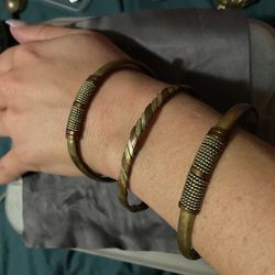 “3 Beautiful Handcrafted Brass Copper And Silver Metal Bracelets”