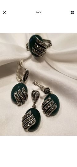 925 Sterling Silver set, green onyx