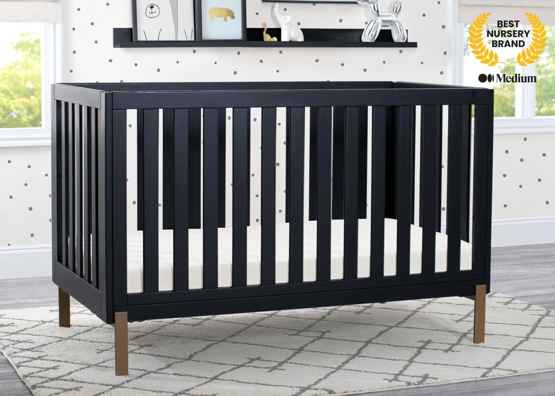 Delta Children Black/Bronze Crib + Dresser + Mattress With Protector