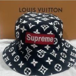 Louis Vuitton / supreme, bucket, hat, reversible, black, and white