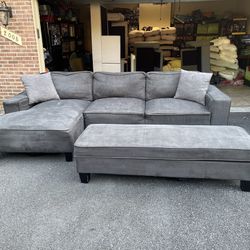 Free Delivery - Gray Couch Sofa Sectional Ottoman