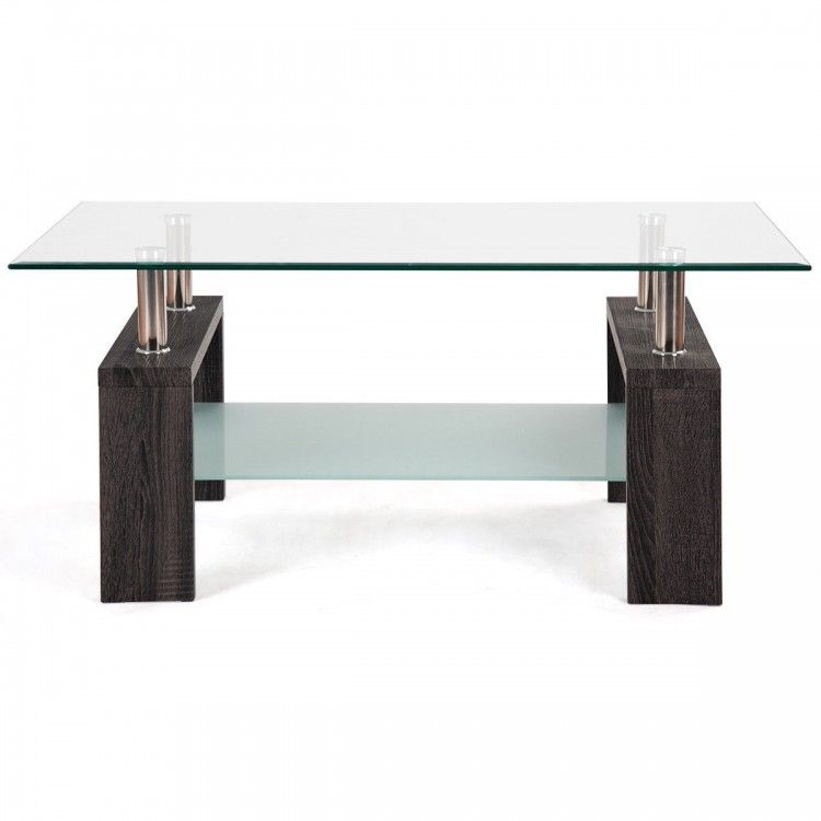 Tempered Glass Coffee Table with Shelf