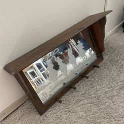 Wood Western Cowboy Desert Cactus Frosted Glass Mirror 4 Knob Coat Rack Shelf Bar