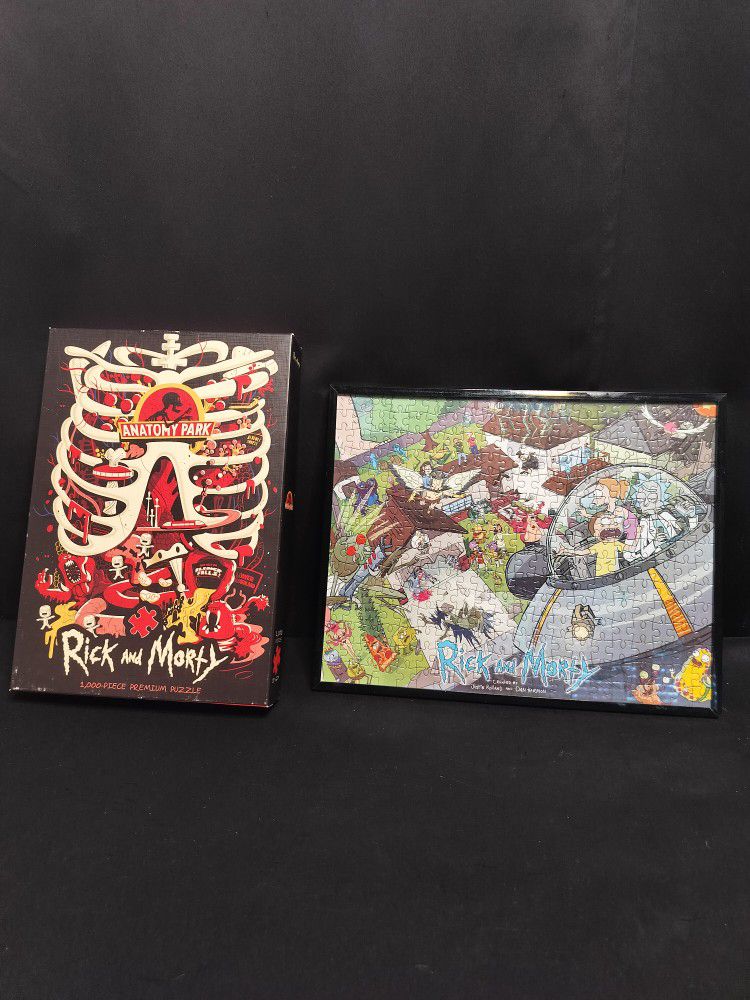 Kids Rick & Morty Anatomy Park 1000 Piece Premium Puzzle & A Picture Of One Completed And Framed