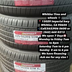 SET OF NEW TIRES, 225/55R19 LANSPIDER HP 103W XL, INCLUDING MOUNTING AND BALANCING. ASK ME FOR ANY SIZE OR BRAND, LLANTAS NUEVAS
