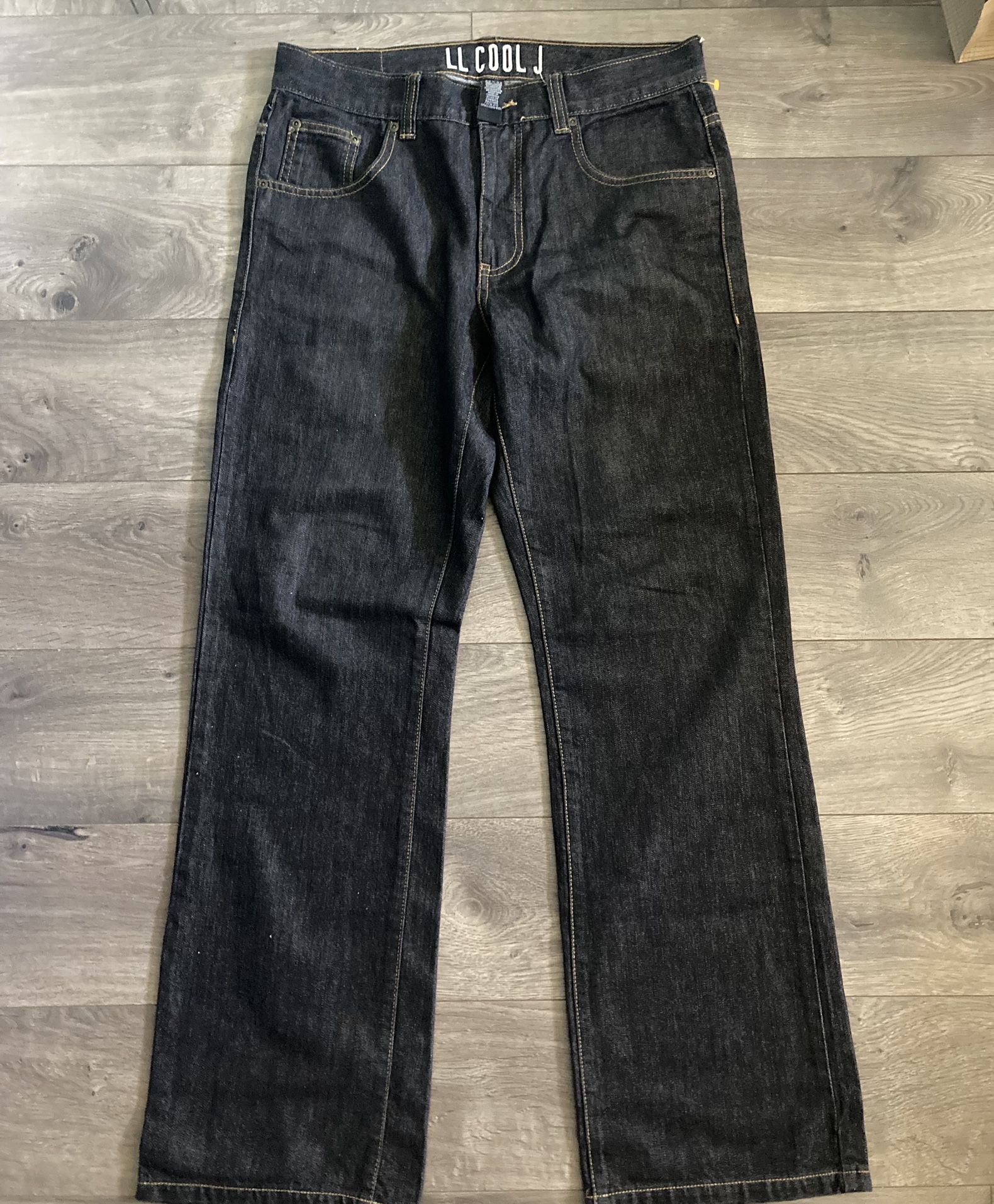 LL Cool J Jeans Men's Size 32 x 32 Straight Leg Black Wash Denim Pants Graphic
