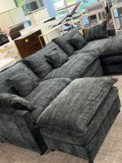 108" U Shaped Couch, Modular Sectional Sofa, 3-Seater Comfy Cloud Couch, Set of Modular Pieces with Movable Ottoman, Deep Seat Couches for Living Room