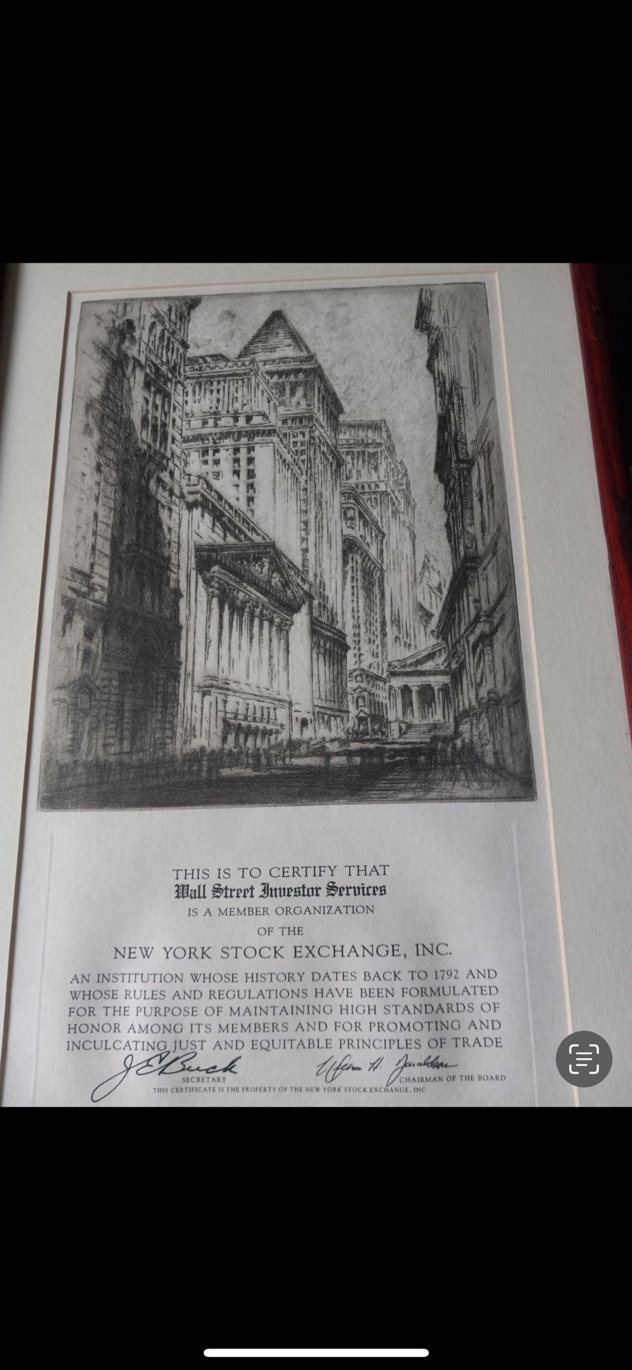 Vintage New York Stock Exchange Member Certificate
