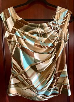 Vintage Y2K Abstract Geometric Blouse Top with Buckle Detail - Size L