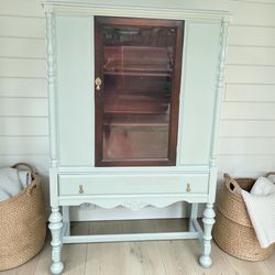 Antique China Hutch Cabinet~ Light Green