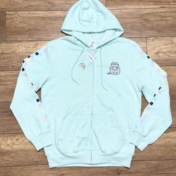 Official Pusheen Box Exclusive Cat Graphic Teal Full Zip Hoodie Jacket Womens S