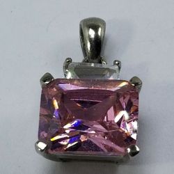 Sterling Silver 925 Charm w/ Pink & White Squared Stone  #80524