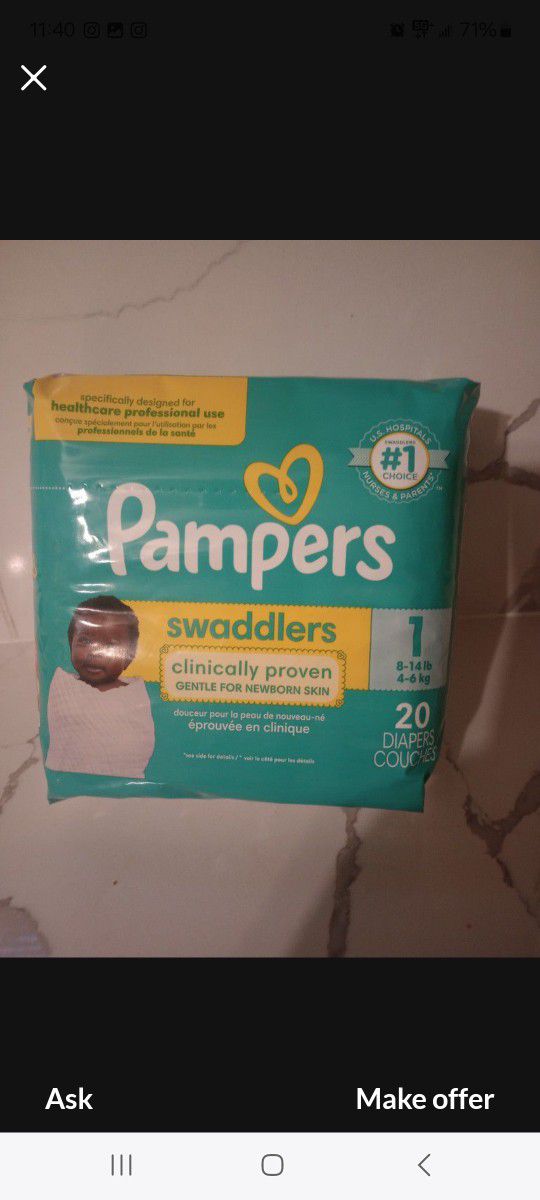 PAMPERS 20 DIAPERS SIZE 1 