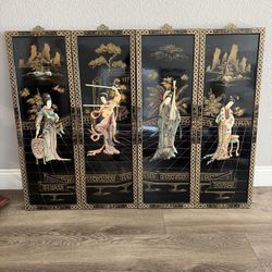 Vintage  4 Panel Chinese Picture 