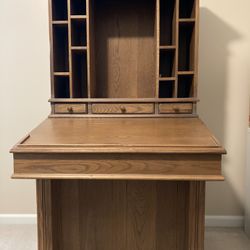 Oak Writing Desk with Top Hutch