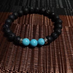 Unisex Lava Stones With Turquoise Stone Bracelet