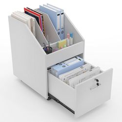 Mobile File Cabinet with Lock,Under Desk Rolling File Cabinets for Home Office,Wood Filing Cabinet (White)