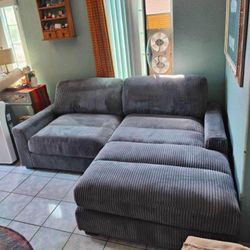 New Corduroy 2 Piece Sectional.  Grey.  90” X 66”.  Free Delivery!