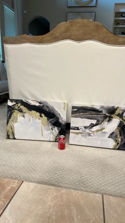 Abstract Black White Gold Canvas Paintings Set of 2