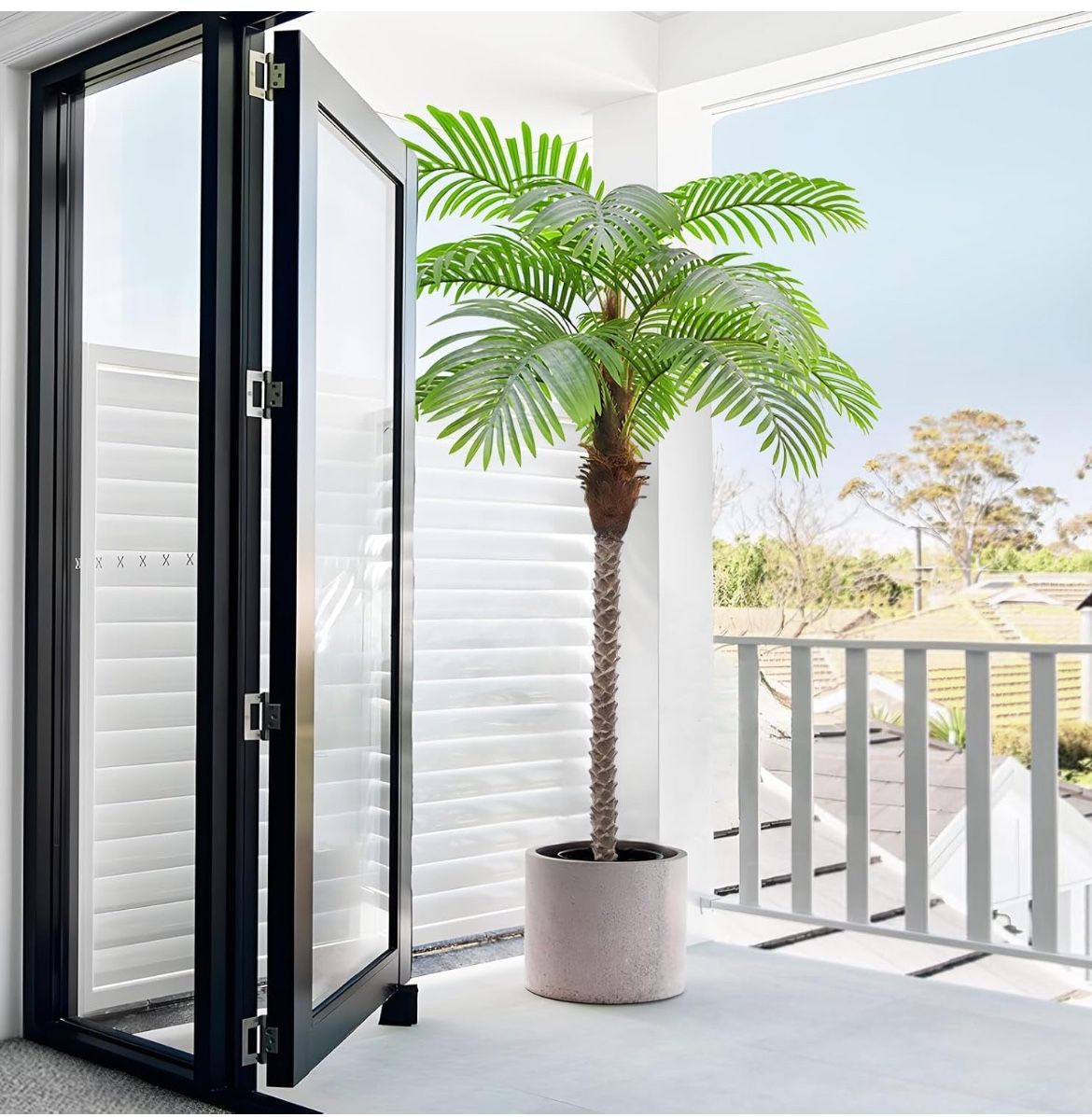 Artificial Palm Trees 6.5ft Tall Fake Tree for Outside, 78in 12 Leaves Large Palm Trees for Patio Pool Home Office Decor 【Increased UV Protection】(1 P