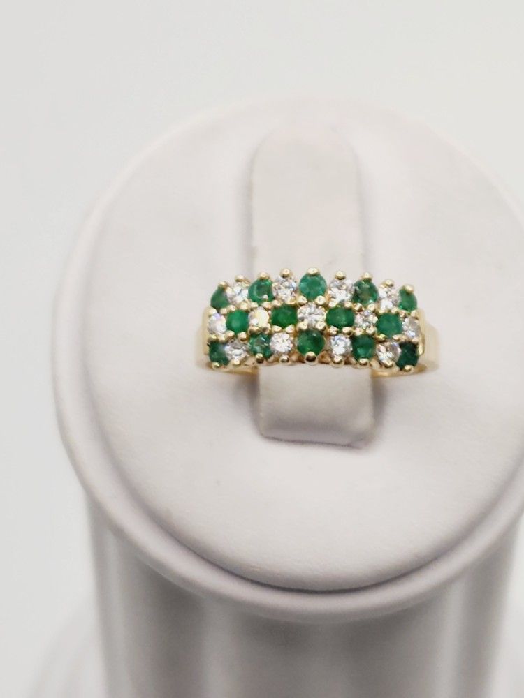 14k Gold Diamond And Emerald Cathedral Ring