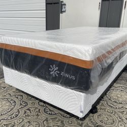 New Queen Size 12” Cooling Copper Memory Foam Hybrid Mattress ONLY $285 Or $370 With Box Spring 