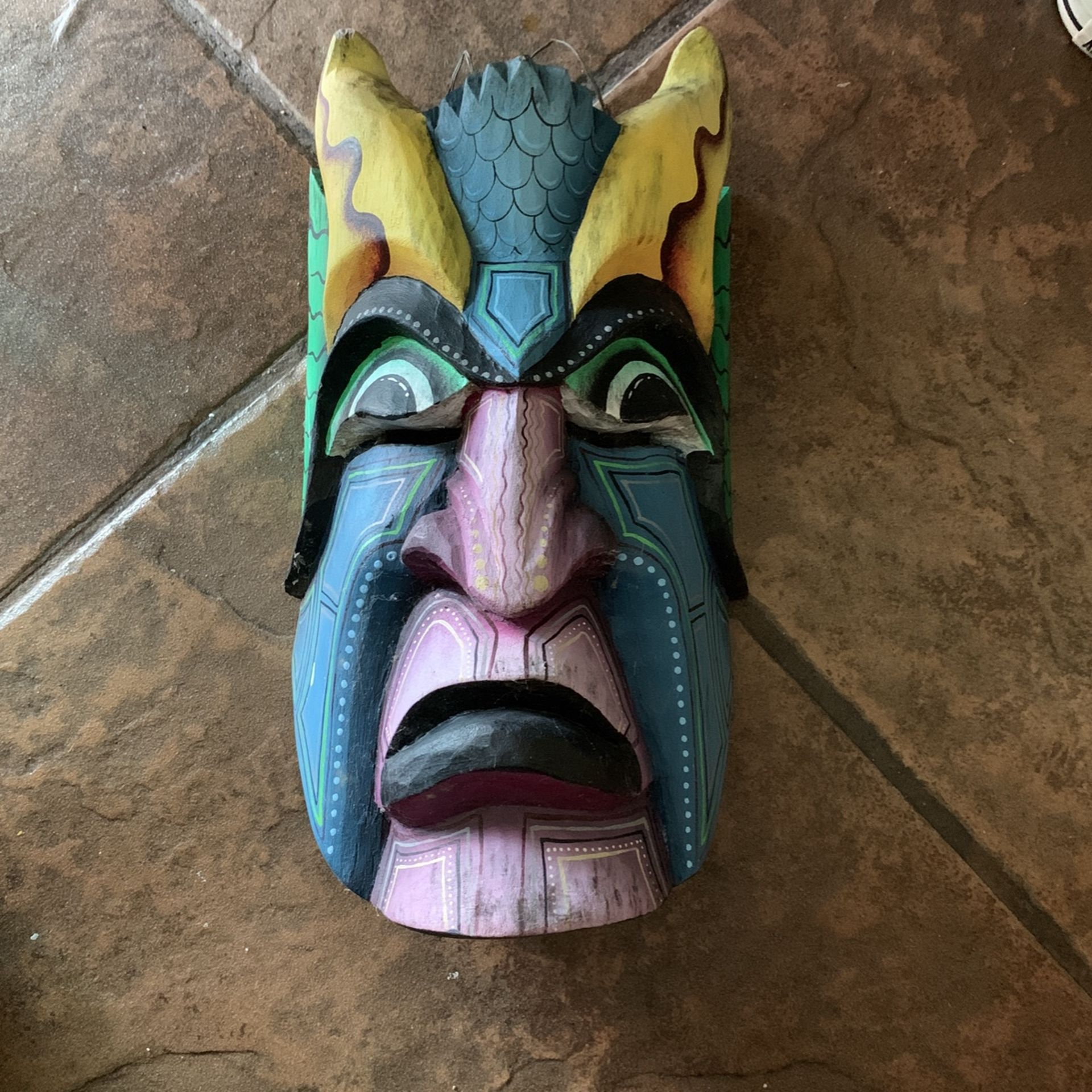 Tribal Warrior Mask From Costa Rica 1 Foot Up And Down And 8 Itches Across