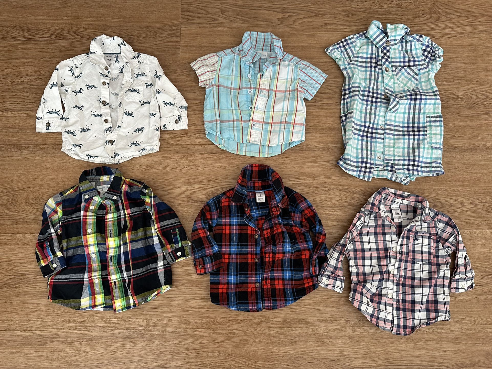 Lot Of 6 Baby Boy Clothes 6 Months Casual Ralph Lauren Carter’s Plaid Shirts