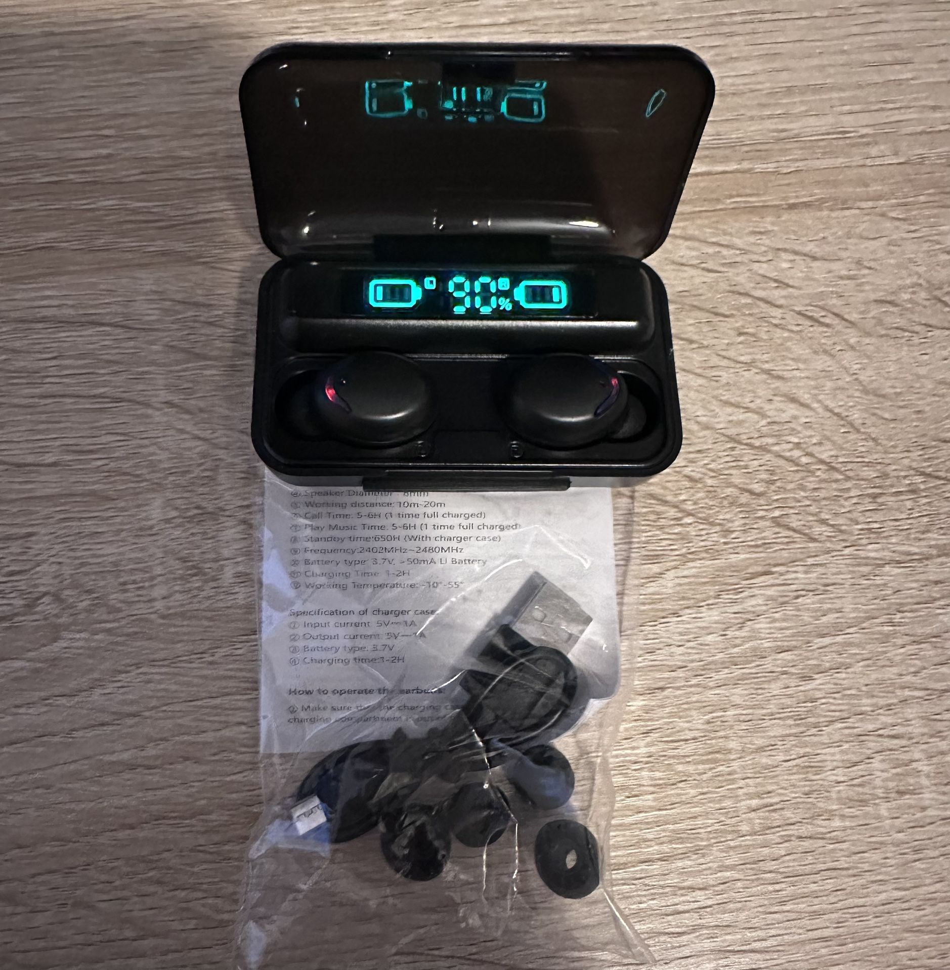 TWS Black Bluetooth 5.0 Wireless Earbuds Headphone Waterproof