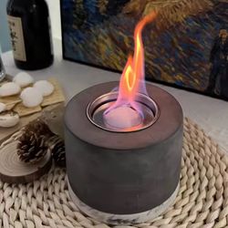 Concrete Tabletop Fire Pit Indoor Outdoor Fireplace w/ Snuffer & Base