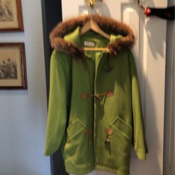 Wool Real Fox Fur Hood Jacket.Size L