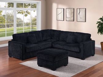 Gorgeous‼️sectional Sofa with ottoman black fur-like jumbo corduroy