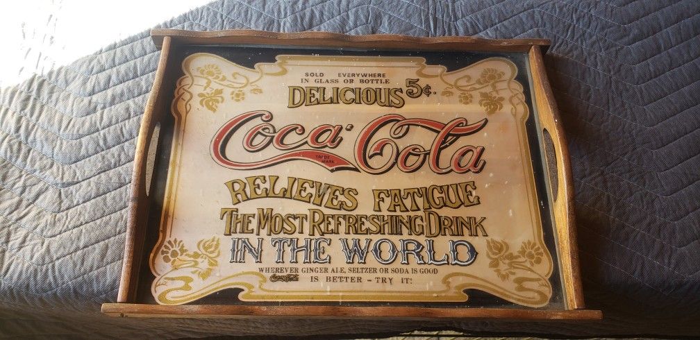Vintage 1970's Coca-Cola Wood Mirror Tray