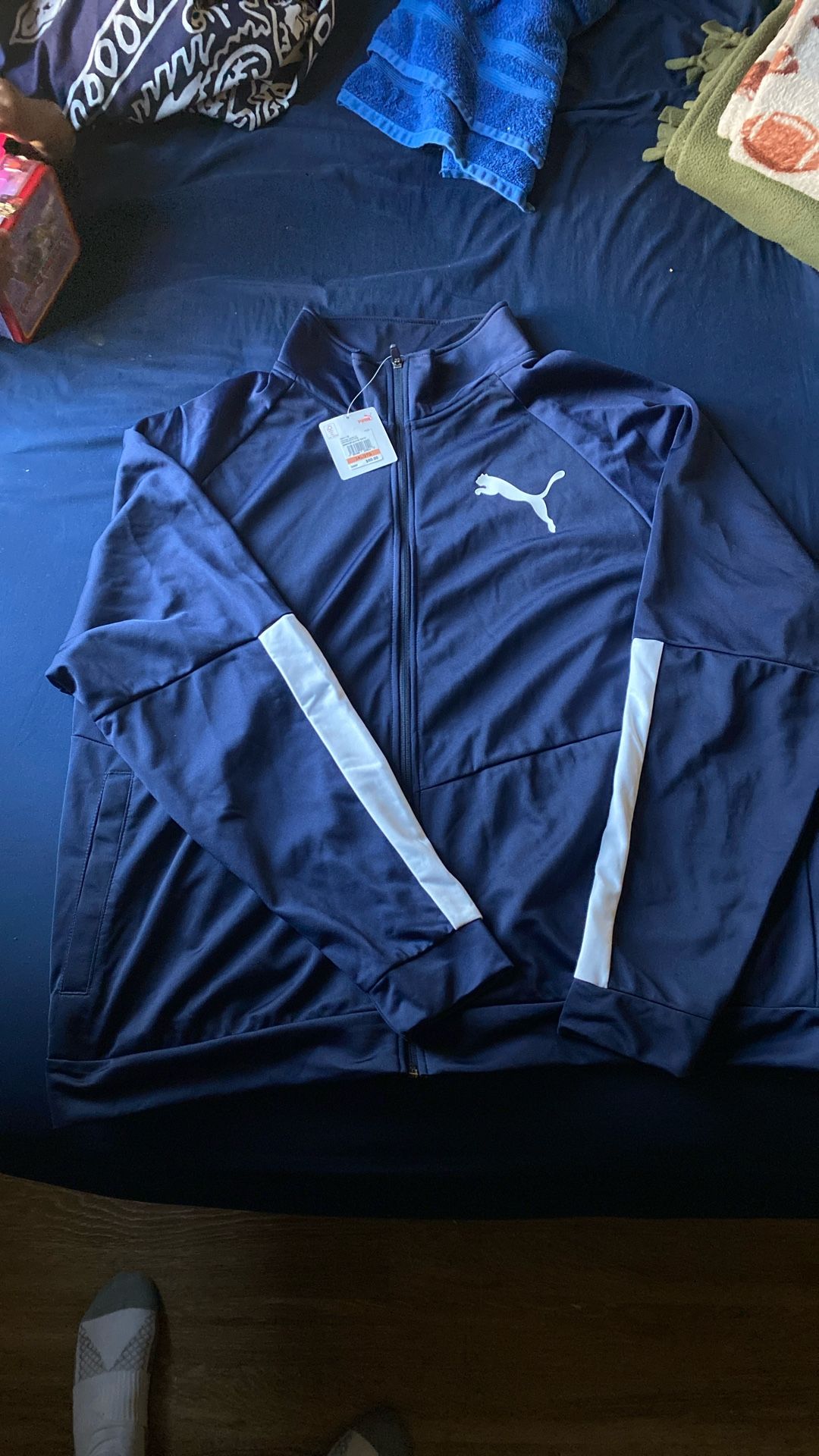 PUMA Men's Peacoat Navy Blue & White Big & Tall Track Jacket Size 3XLT B4HP