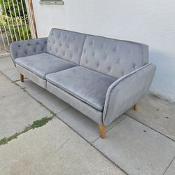 Novogratz Tallulah Memory Foam Futon sofa bed, Gray Velvet