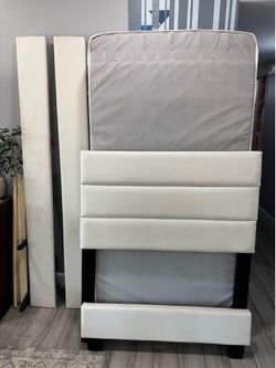 FREE Twin size mattress and white faux leather platform bed frame