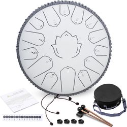 Steel Tongue Drum 13 Inch 15 Notes,Hand Drums with C-Key Travel Bag Drumsticks Holder Finger Paddles and Music Book,Handpan Percussion for Musical Edu