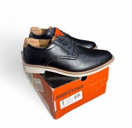 Deer Stags Marco Jr Boys Oxford Black Shoes Slip on elastic laces Size 2M New