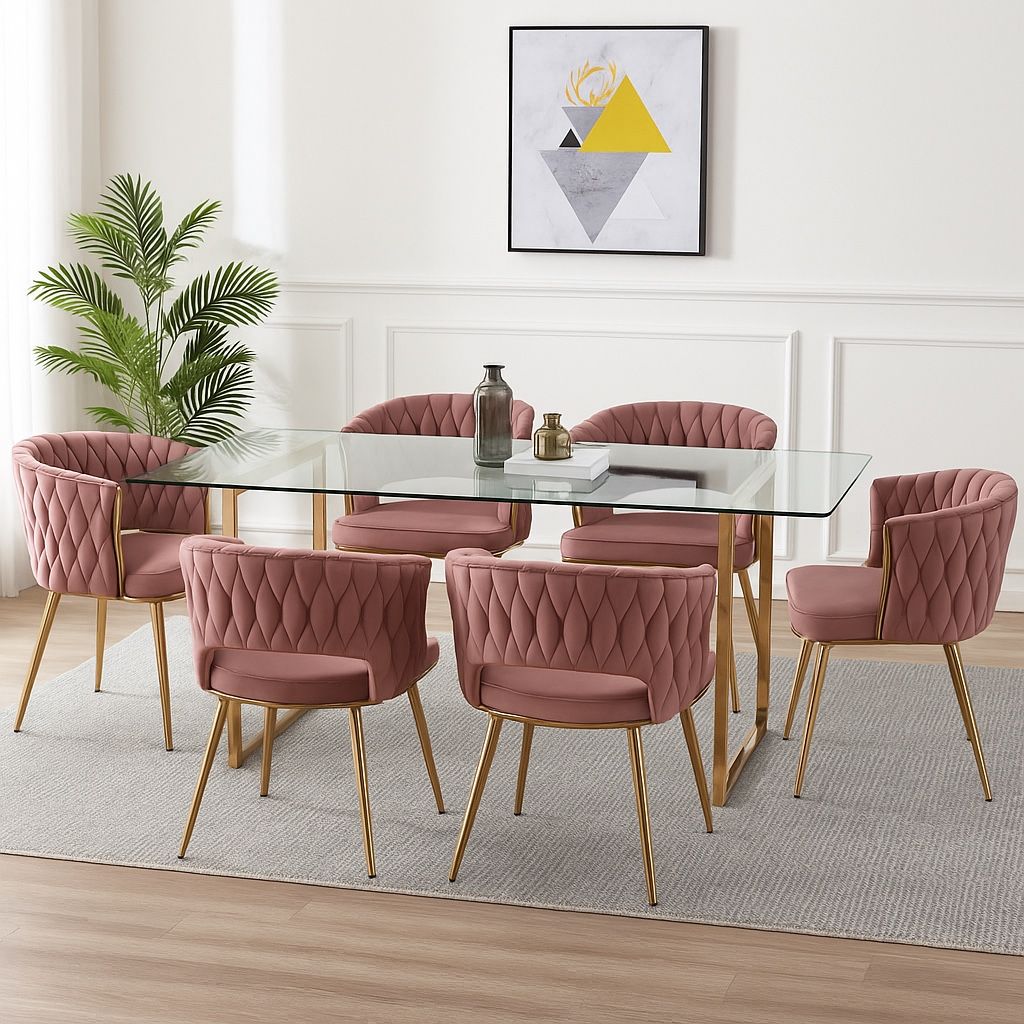 Luxury Rose Pink Gold Dining Table Set For 6