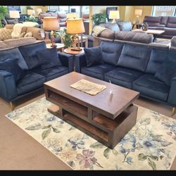 By Ashley Signature Blue Velvet Modern Sofa and Loveseat 🤩 2 Piece Living Room Set🤩 Color Options💥 Fastest Delivery