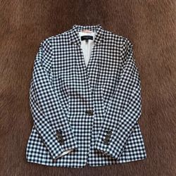 Vintage Classic Talbots Black And White Gingham Retro Cotton And Linen Blazer Suit Jacket Size 6 Petite 