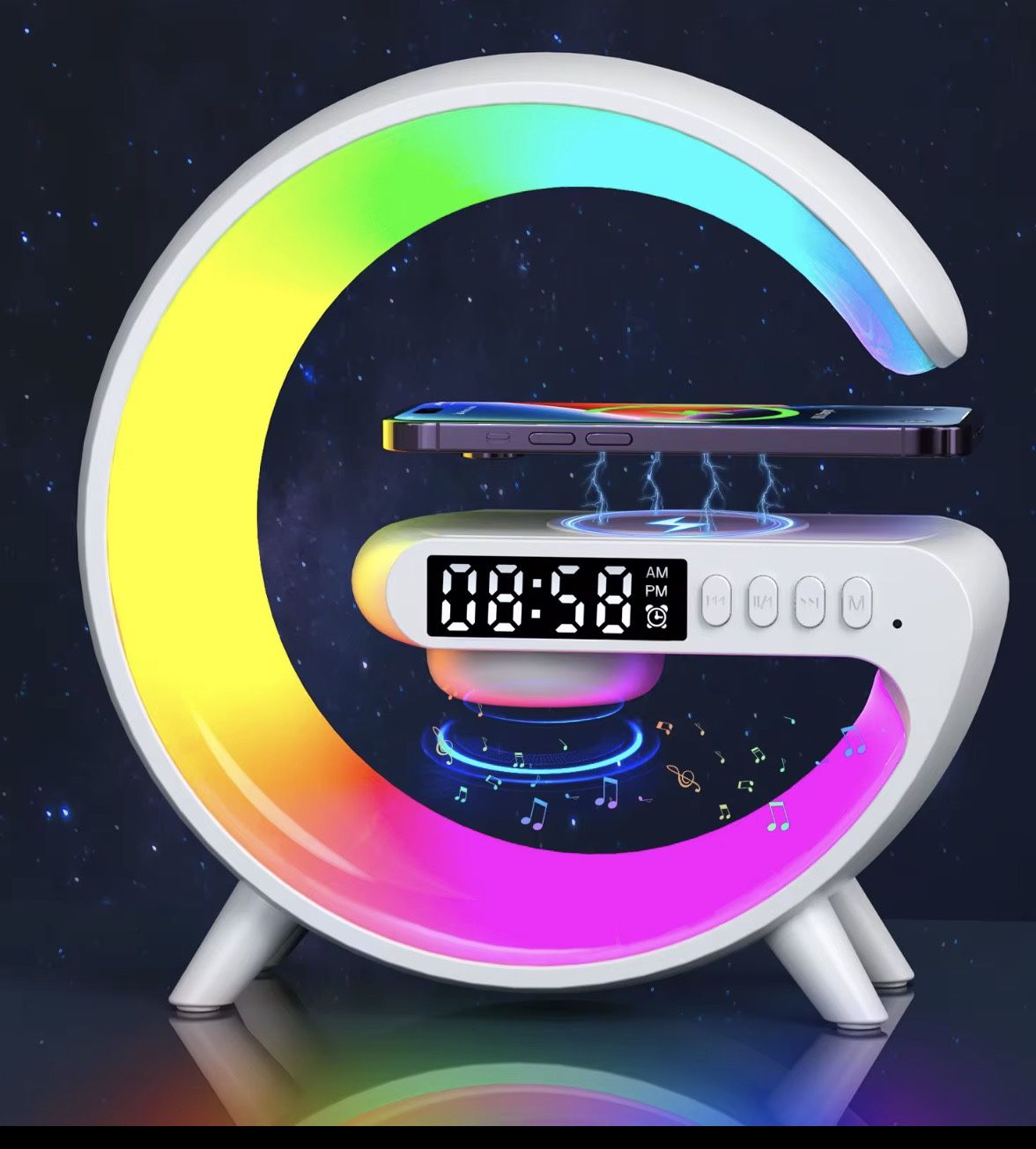 7-in-1 LED Wireless Charging Alarm Clock with Bluetooth Speaker & RGB Night Light