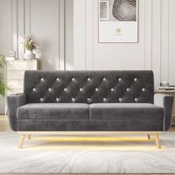 Vabches 65'' Loveseat Sofa with LED Light 2 Seater Sofa with USB Port&Soft Cushion Upholstered Comfy Small Couch for Living Room