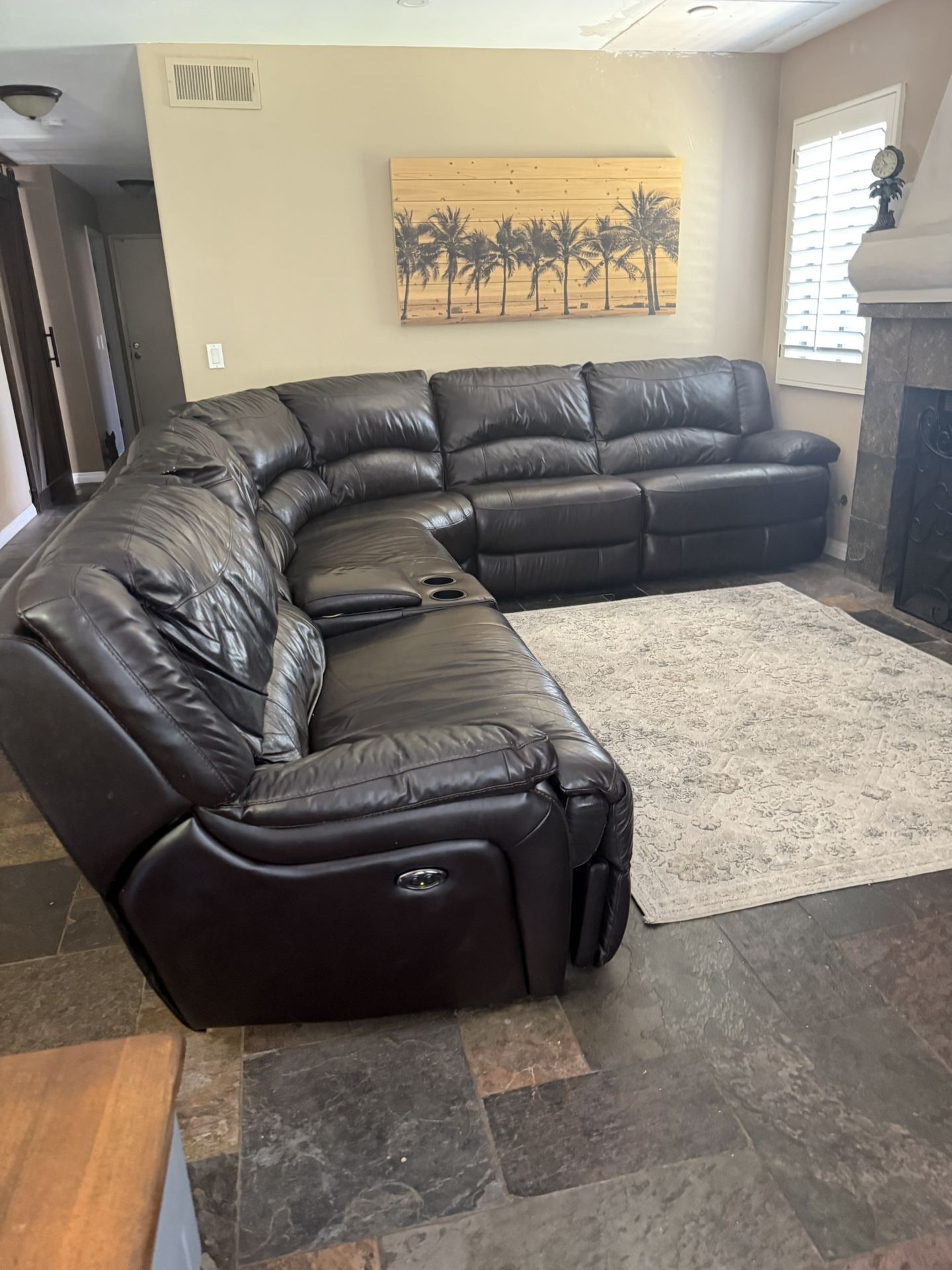 Oversized Power Reclining Sectional Sofa – 125”x125”, Dark Brown Leather