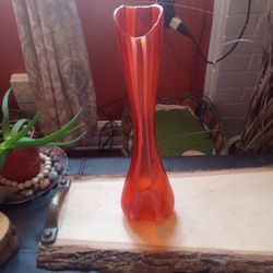 Vintage Rare Orange Stripped Glass Swung Vase 