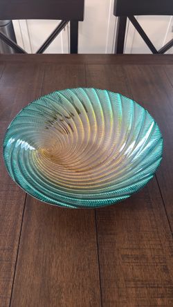 ARTISTIC ACCENT GREEN+GOLD SPIRAL OMBRE FORGED  SILVER GLASS BOWL