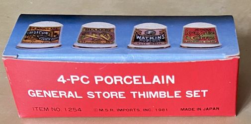 Vintage 1981 General Store Thimble Set 4-PC Porcelain MSR Imports Japan New RARE